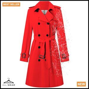 Classic Double Breasted Trench Coat Waterproof Elegant Chic Belted Overcoat